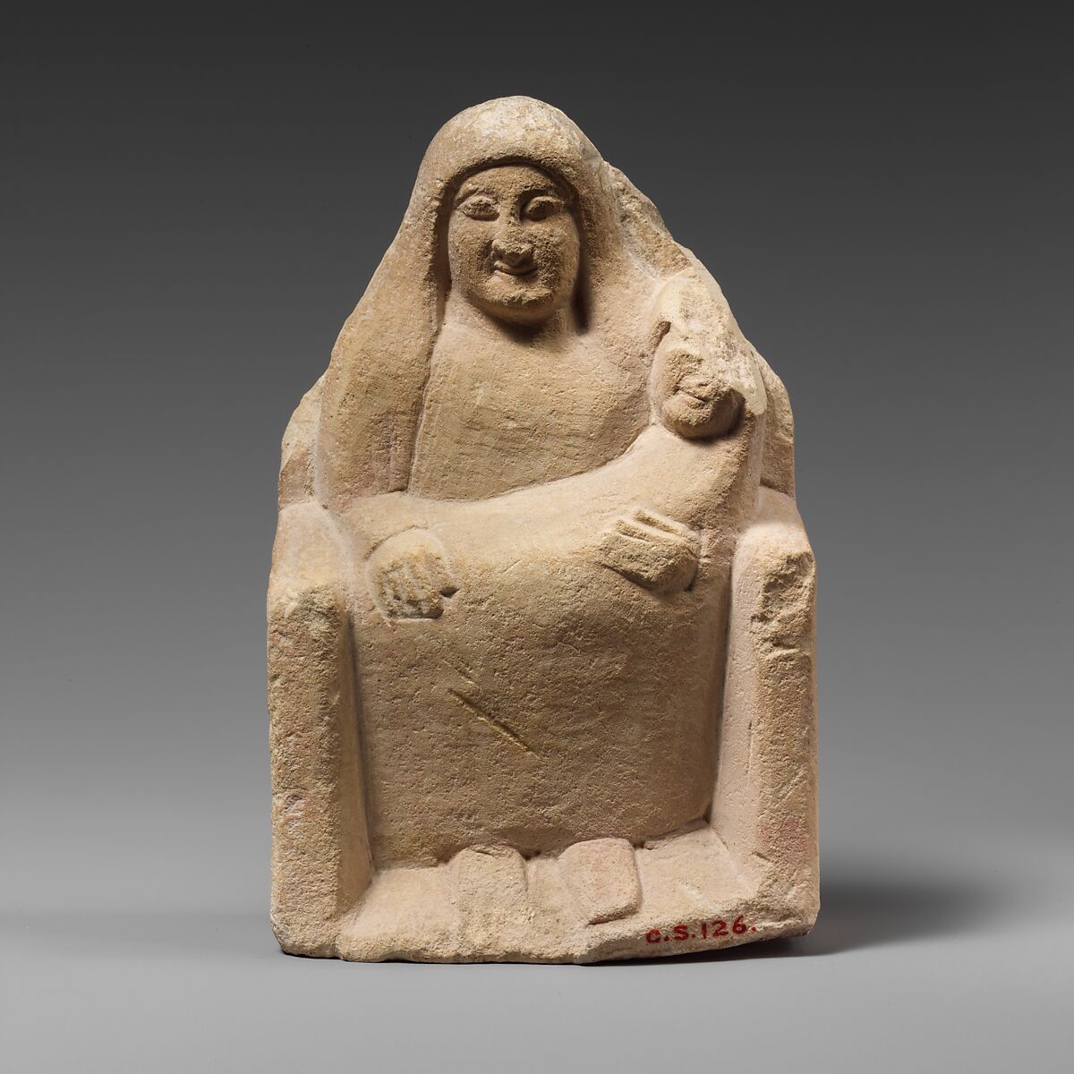 Seated limestone kourotrophos, Limestone, Cypriot 