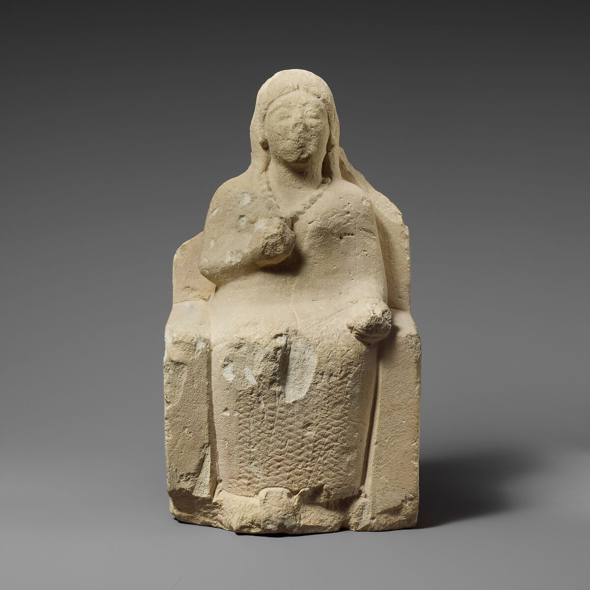 Limestone statuette of a seated female votary, Limestone, Cypriot 