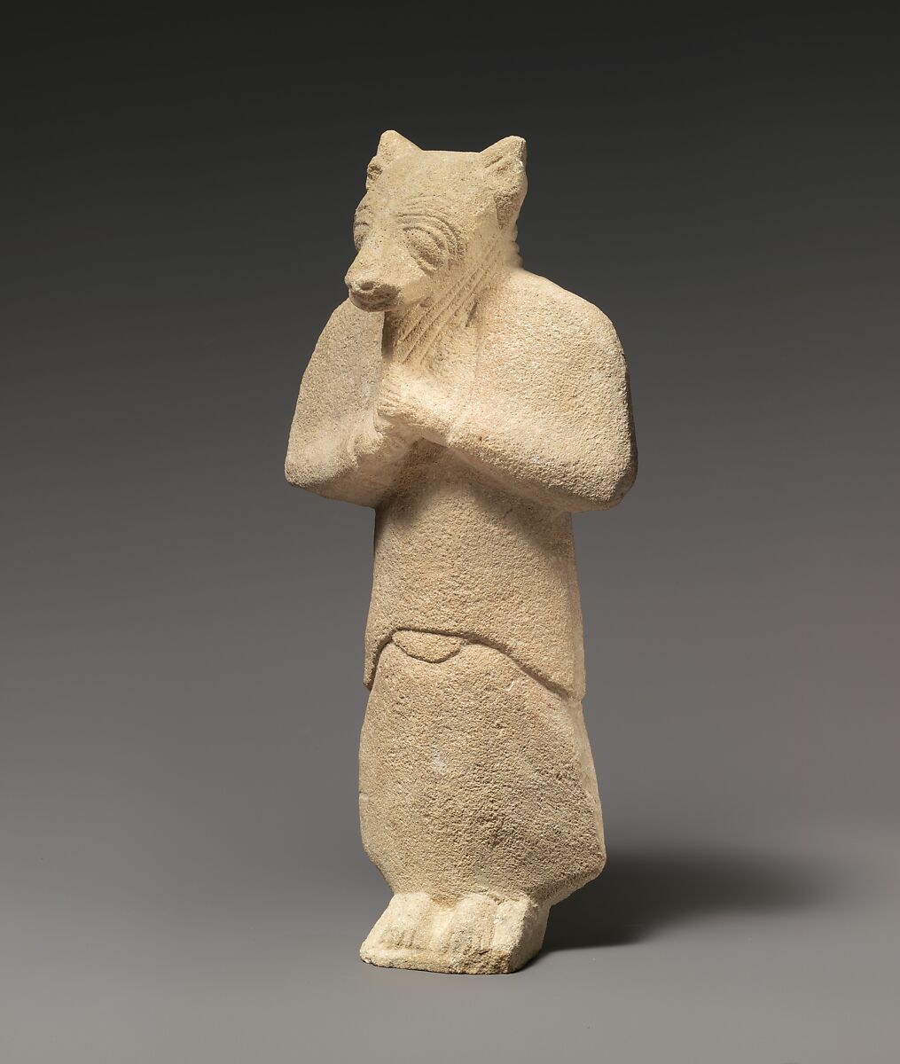 Limestone figure wearing a mask, Limestone, Cypriot 
