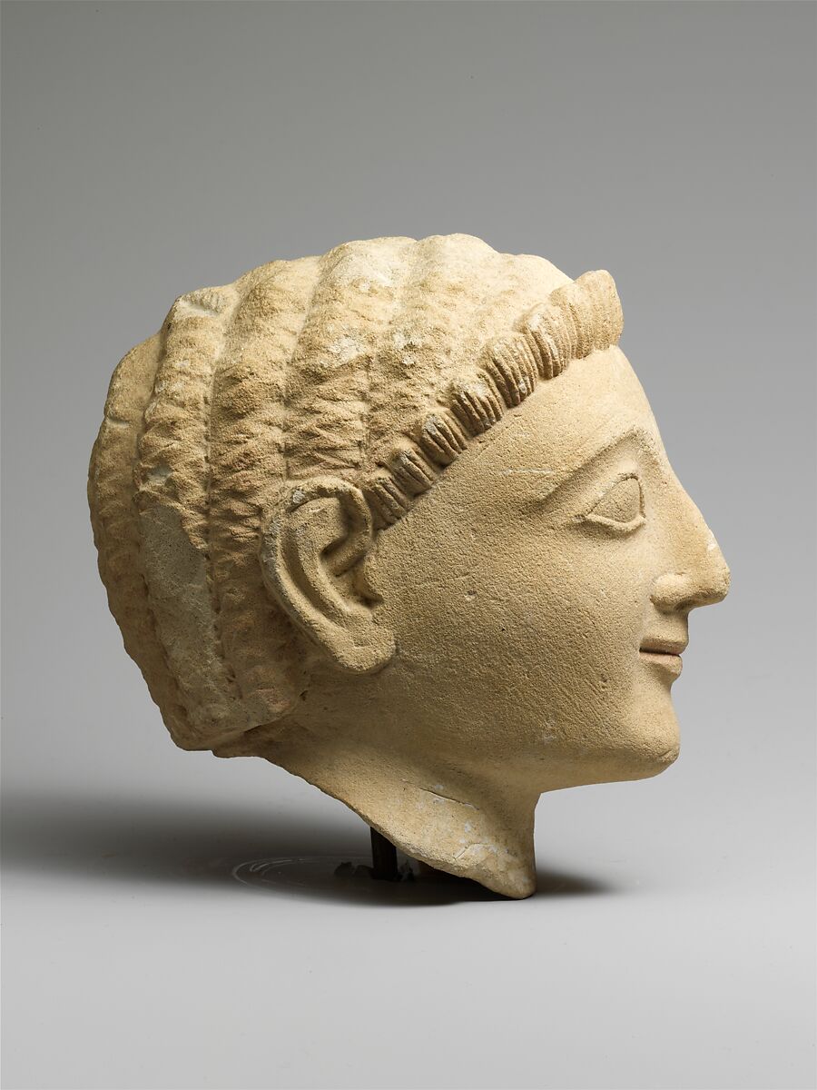 Limestone head of a beardless man, Limestone, Cypriot