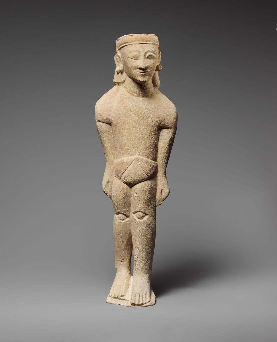 Limestone statuette of a male votary with Cypriot shorts and a diadem, Limestone, Cypriot 