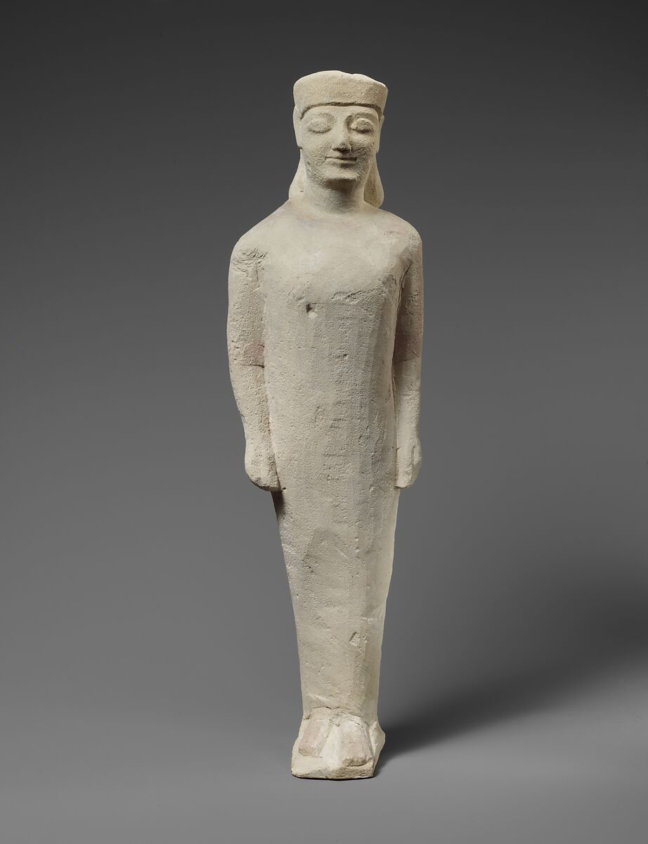 Limestone statuette of a beardless male votary in Greek dress, Limestone, Cypriot 