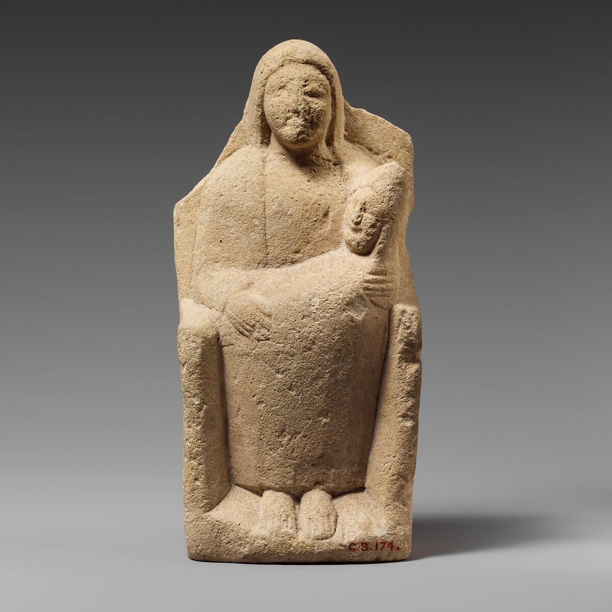 Seated limestone kourotrophos, Limestone, Cypriot 