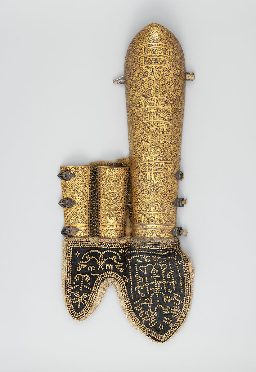 Arm Guard (Dastana), Steel, gold, textile (velvet), textile (silk), textile (linen), copper alloy, Indian
