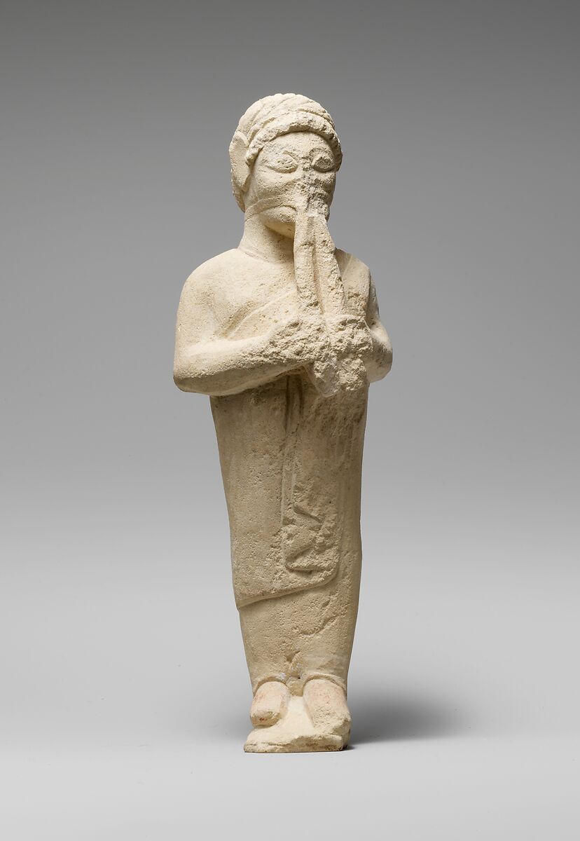 Limestone statuette of a flute-player, Limestone, Cypriot 