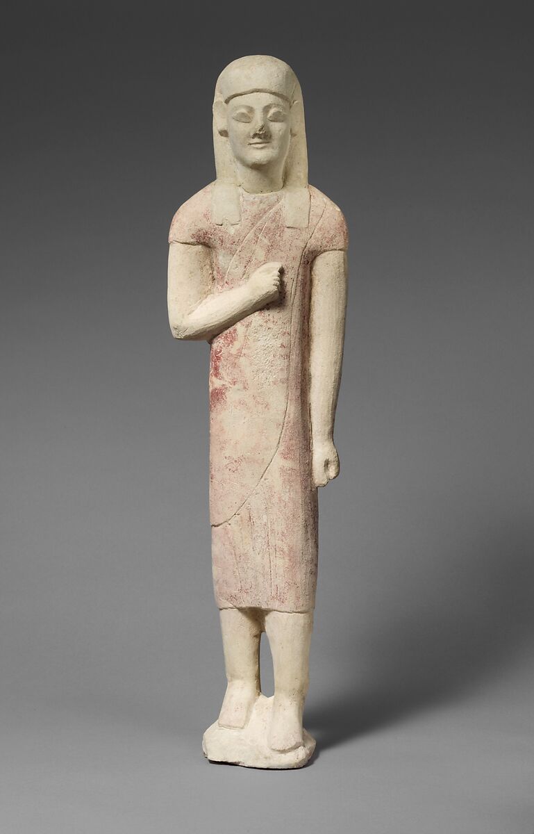 Limestone statuette of a beardless male votary in Greek dress, Limestone, Cypriot 