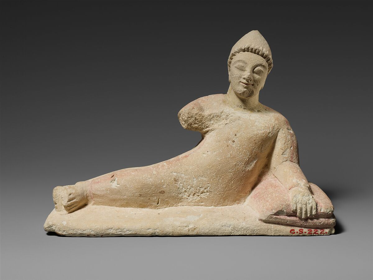 Limestone statuette of a recumbent votary (worshipper), Limestone, Cypriot 