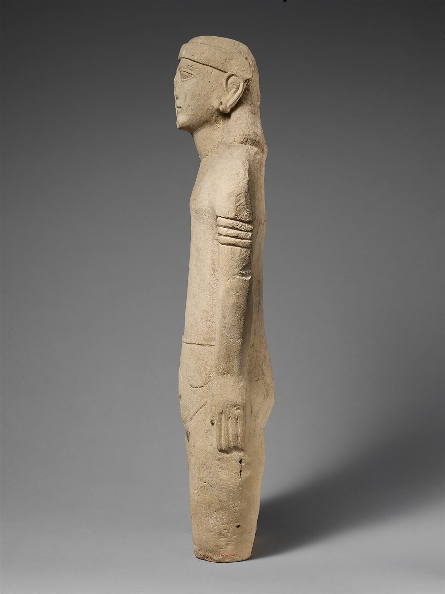 Limestone statuette of a male votary with Cypriot shorts and a diadem, Limestone, Cypriot