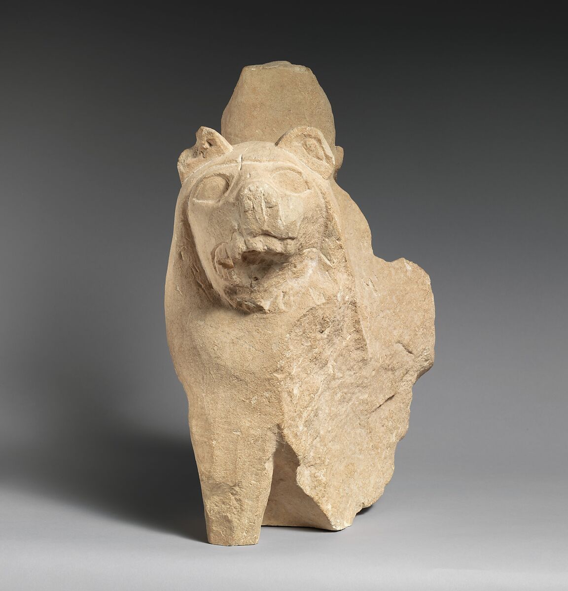 Limestone finial of a votive stele (?) with a lion and a male sphinx, Limestone, Cypriot