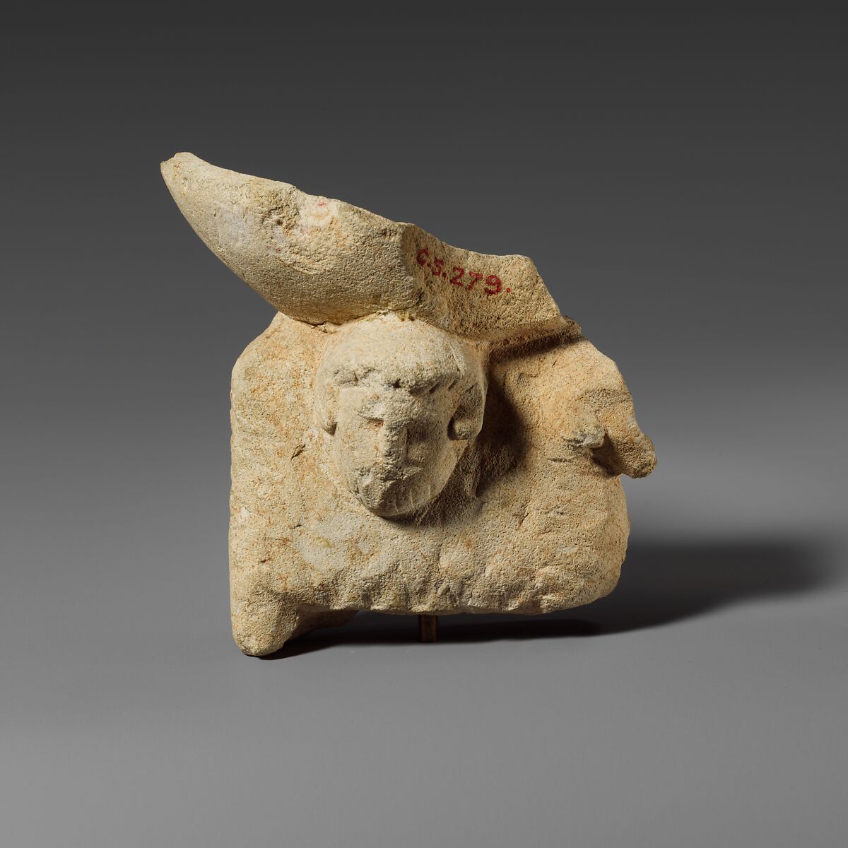 Limestone ram and head of “Zeus Ammon” supporting an incense burner, Limestone, Cypriot 