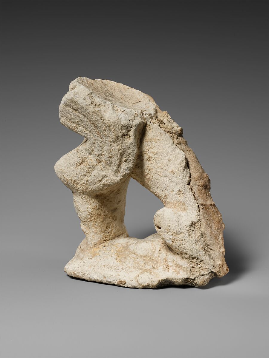 Limestone sphinx supporting a votive bowl, Limestone, Cypriot