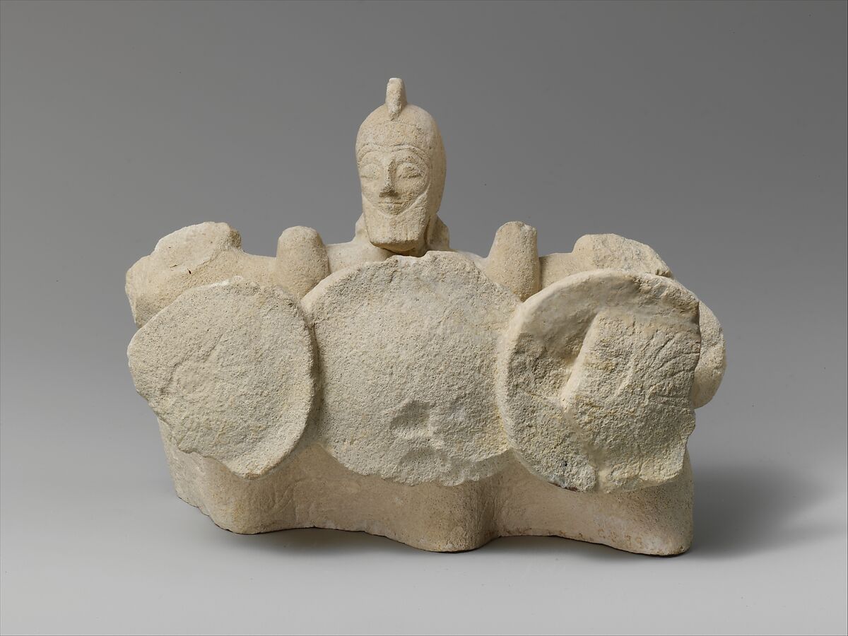 Limestone statuette of the Triple Geryon, Limestone, Cypriot 