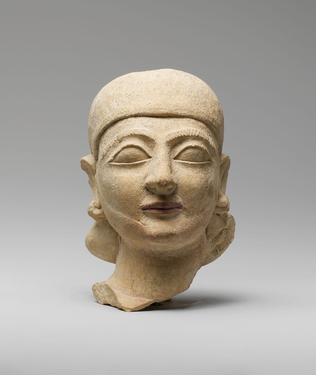 Limestone head of a man with a plain headdress, Limestone, Cypriot 