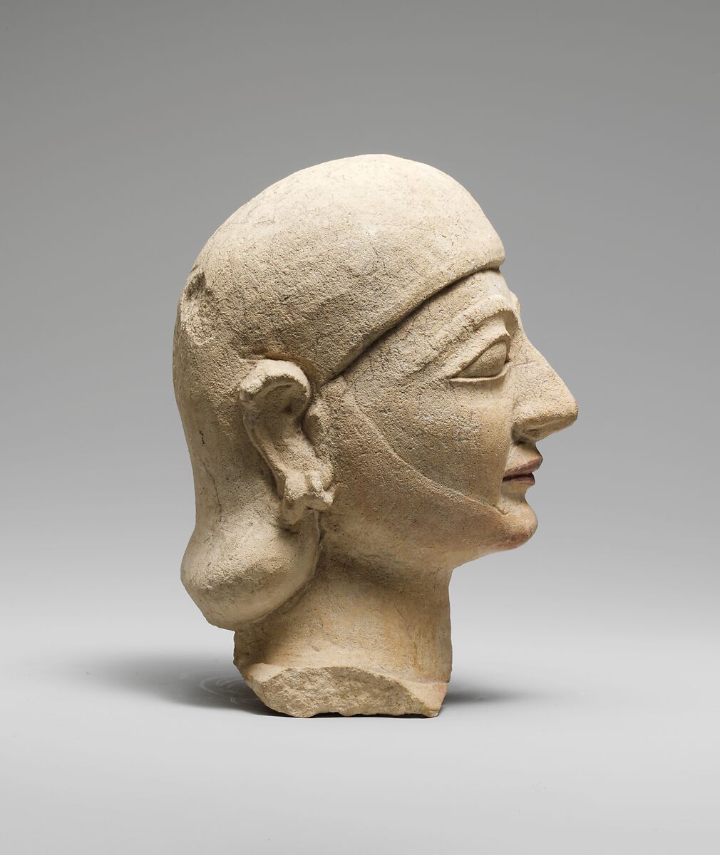 Limestone head of a man with a plain headdress, Limestone, Cypriot