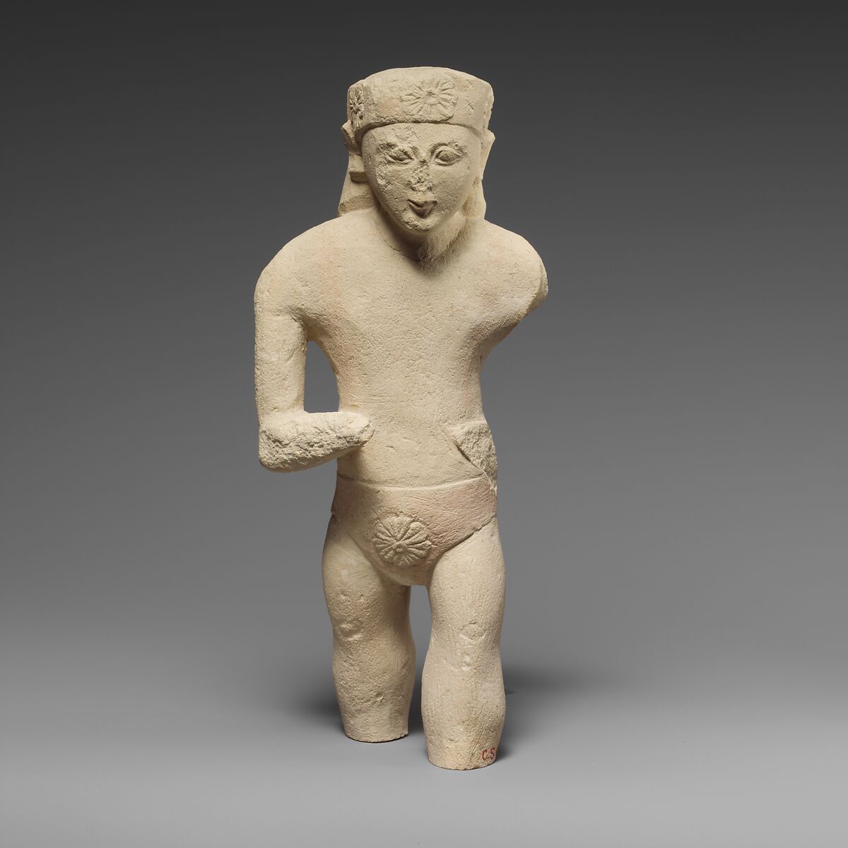 Limestone statuette of a male votary with Cypriot shorts and a diadem, Limestone, Cypriot 