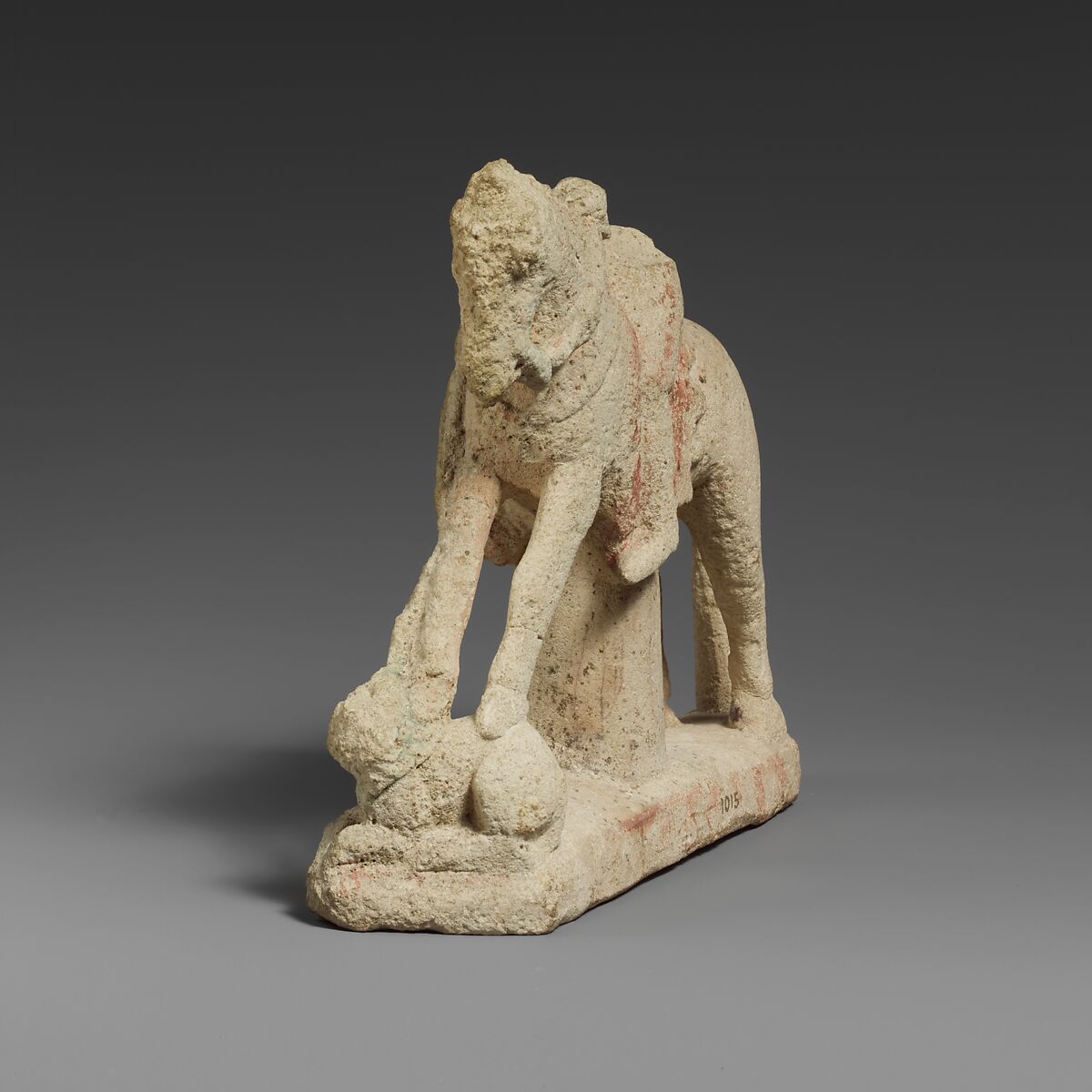 Limestone horse with a rider hunting a lion, Limestone, Cypriot