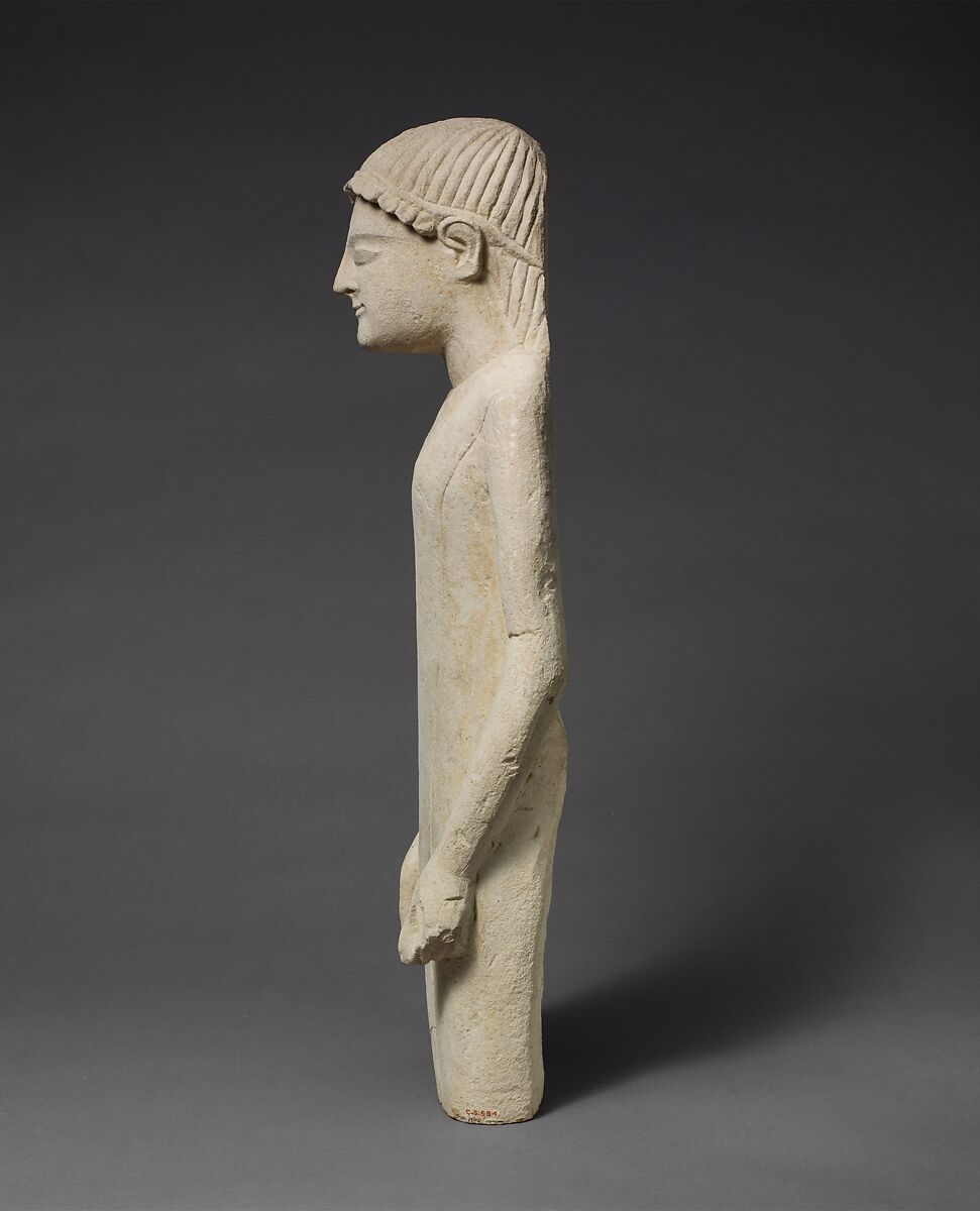 Limestone statuette of a beardless male votary in Greek dress, Limestone, Cypriot