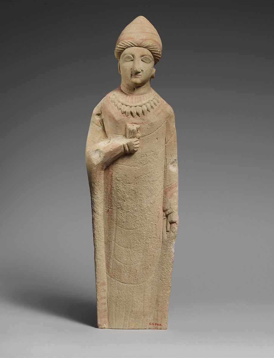 Limestone statuette of a female votary holding a flower, Limestone, Cypriot 