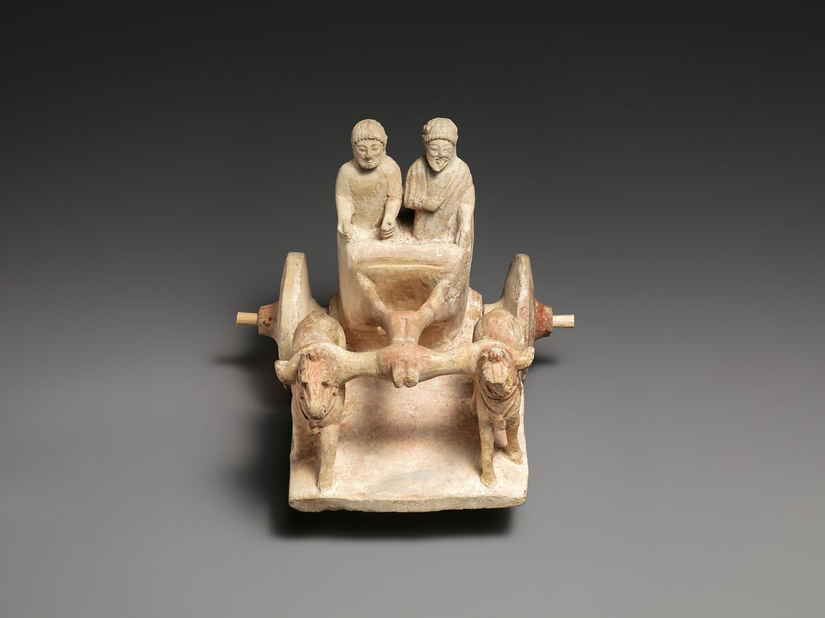 Limestone model of chariot drawn by two horses, Limestone, Cypriot