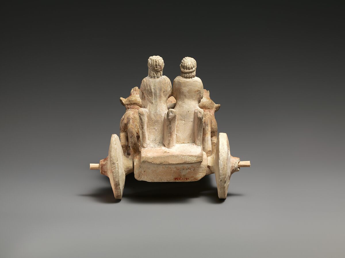 Limestone model of chariot drawn by two horses, Limestone, Cypriot