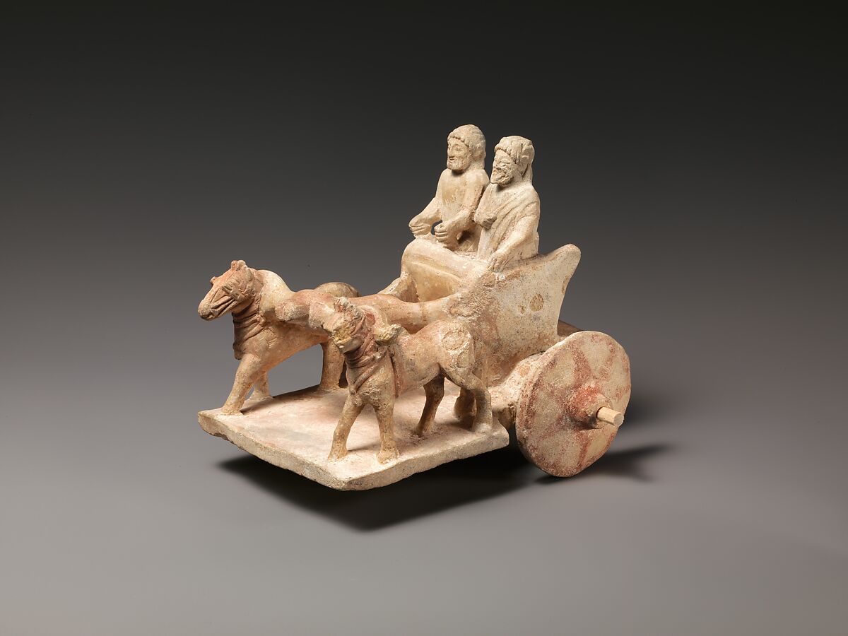 Limestone model of chariot drawn by two horses, Limestone, Cypriot 