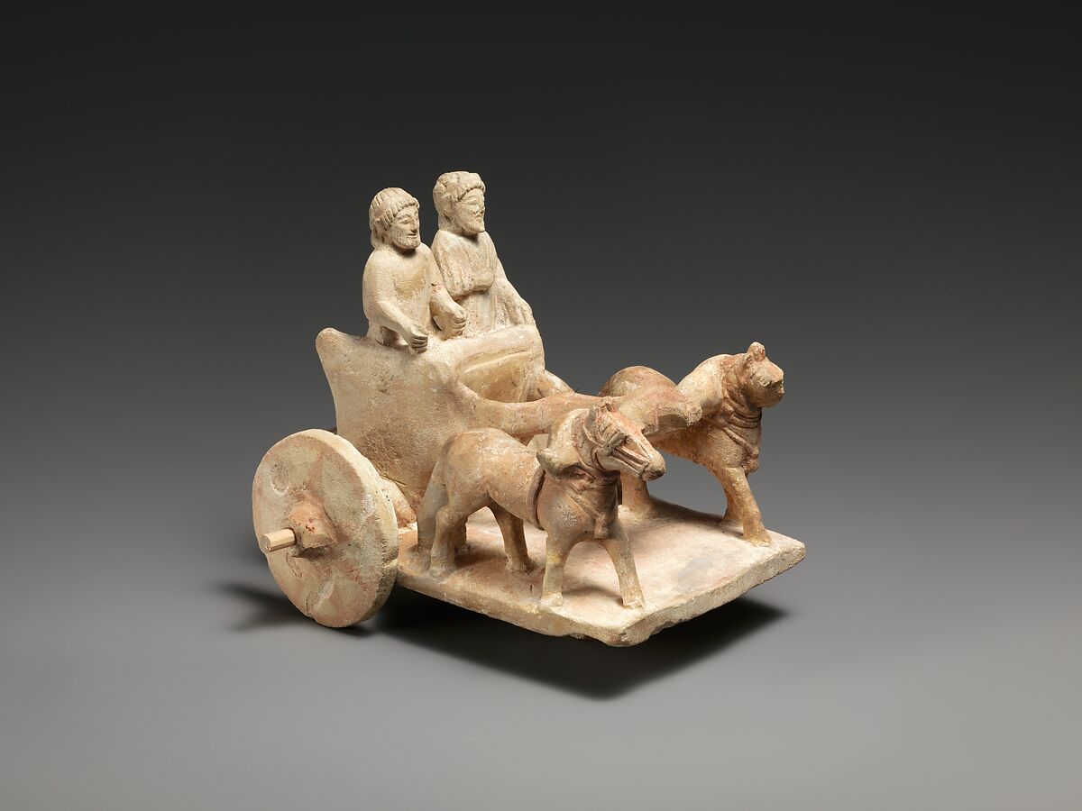 Limestone model of chariot drawn by two horses, Limestone, Cypriot