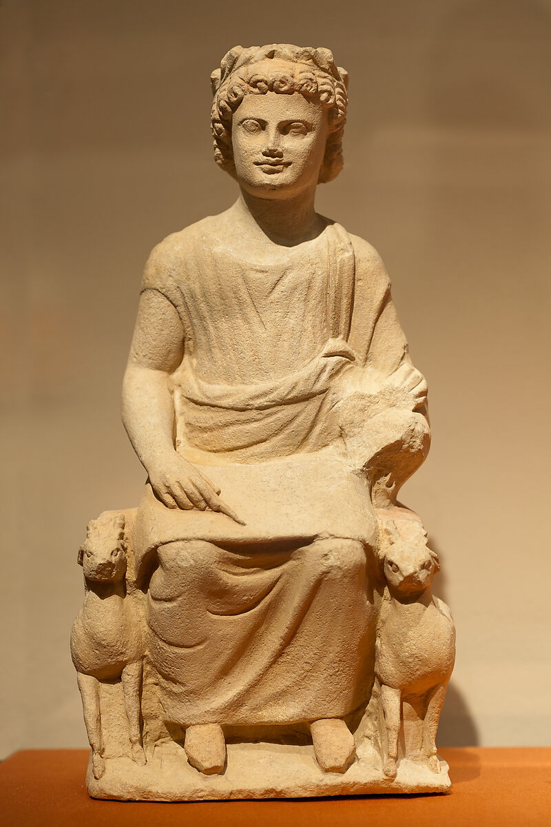 Limestone statue of an enthroned youth, Limestone, Cypriot