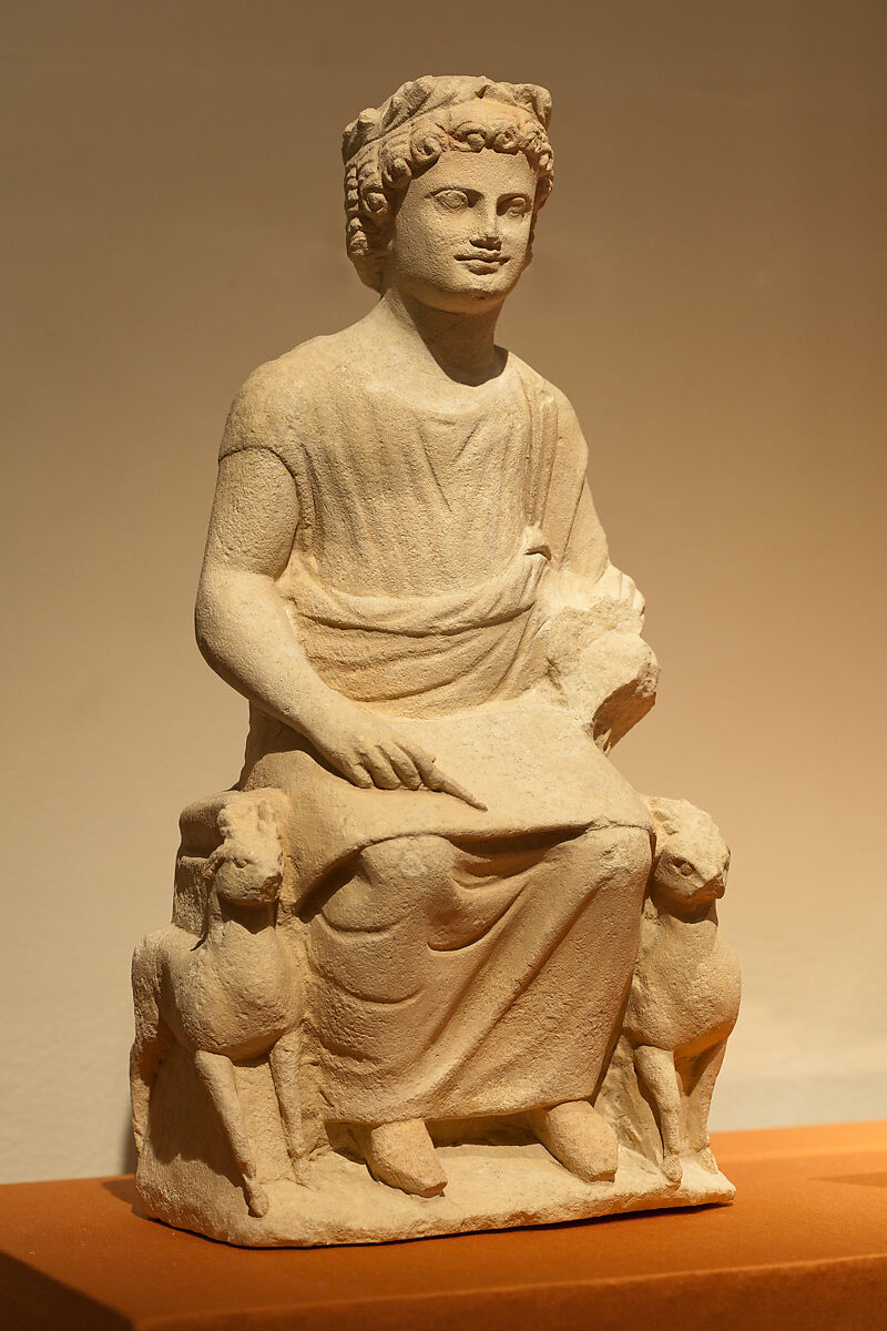 Limestone statue of an enthroned youth, Limestone, Cypriot