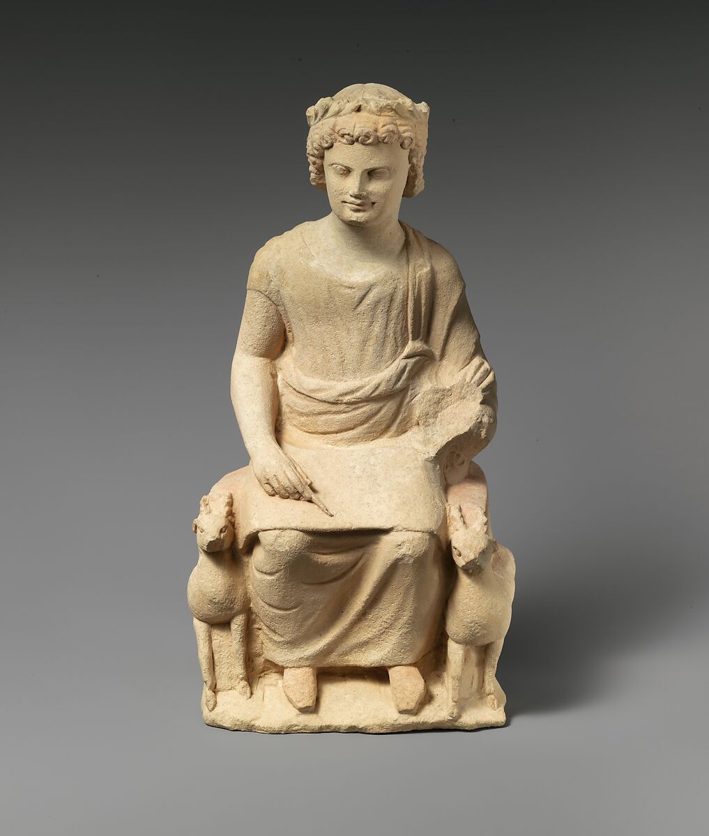 Limestone statue of an enthroned youth, Limestone, Cypriot 