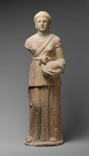Limestone statue of Artemis with quiver and fawn, Limestone, Cypriot