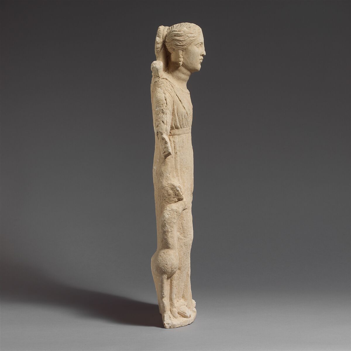 Limestone statuette of Artemis with a fawn, Limestone, Cypriot