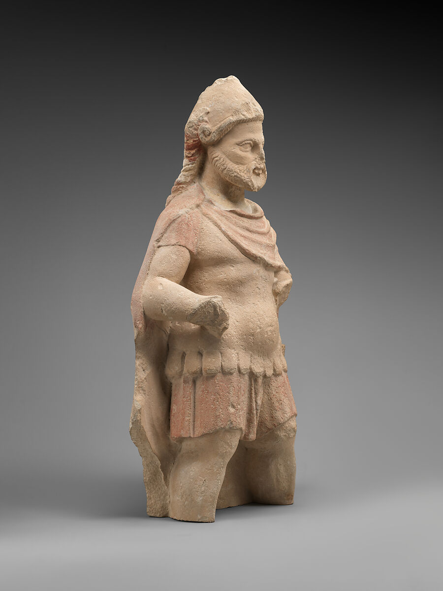 Limestone statue of a bearded warrior, Limestone, Cypriot