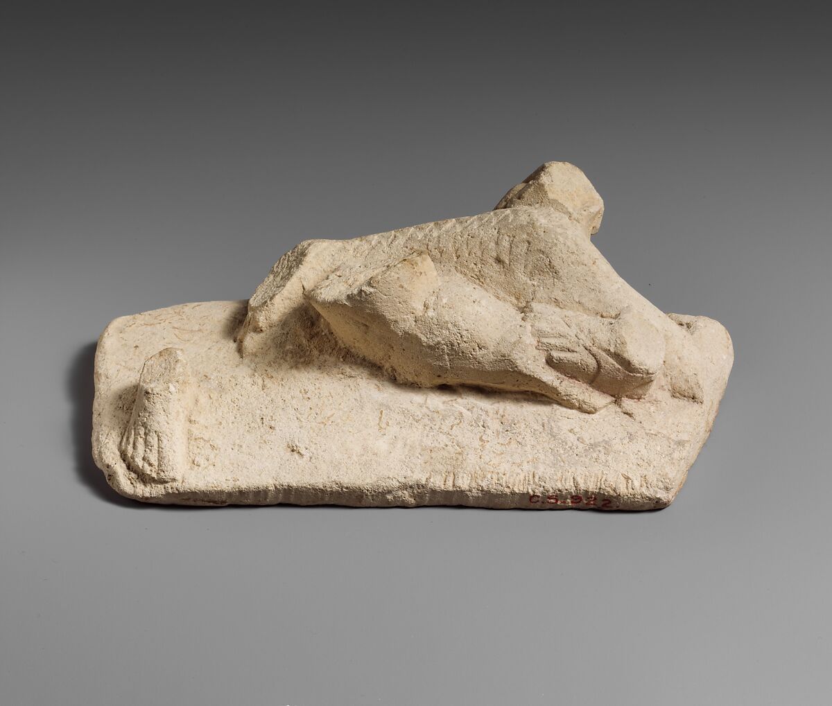 Fragment of a limestone group of Herakles, Iolaos, and the Hydra, Limestone, Cypriot 