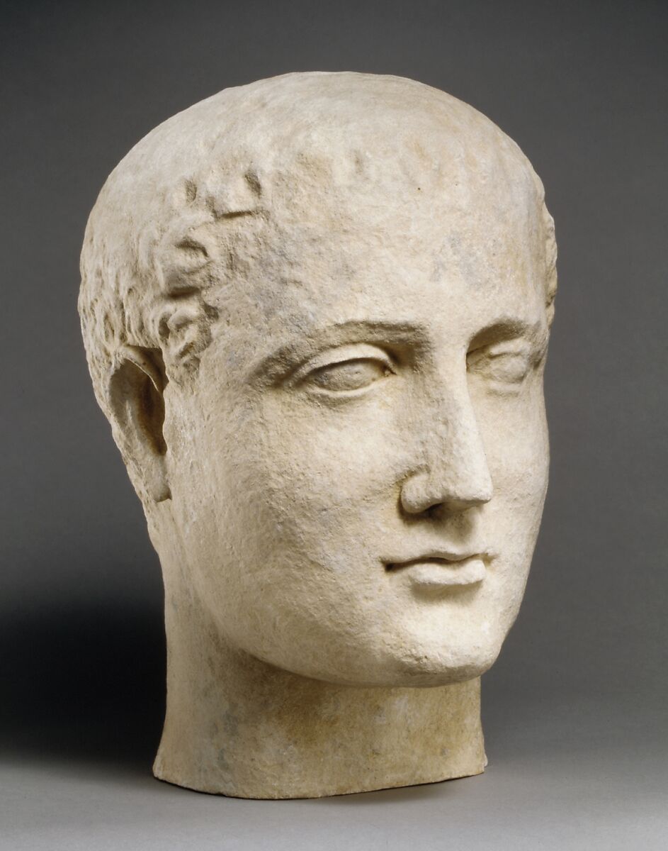 Limestone head of a beardless male votary, Limestone, Cypriot