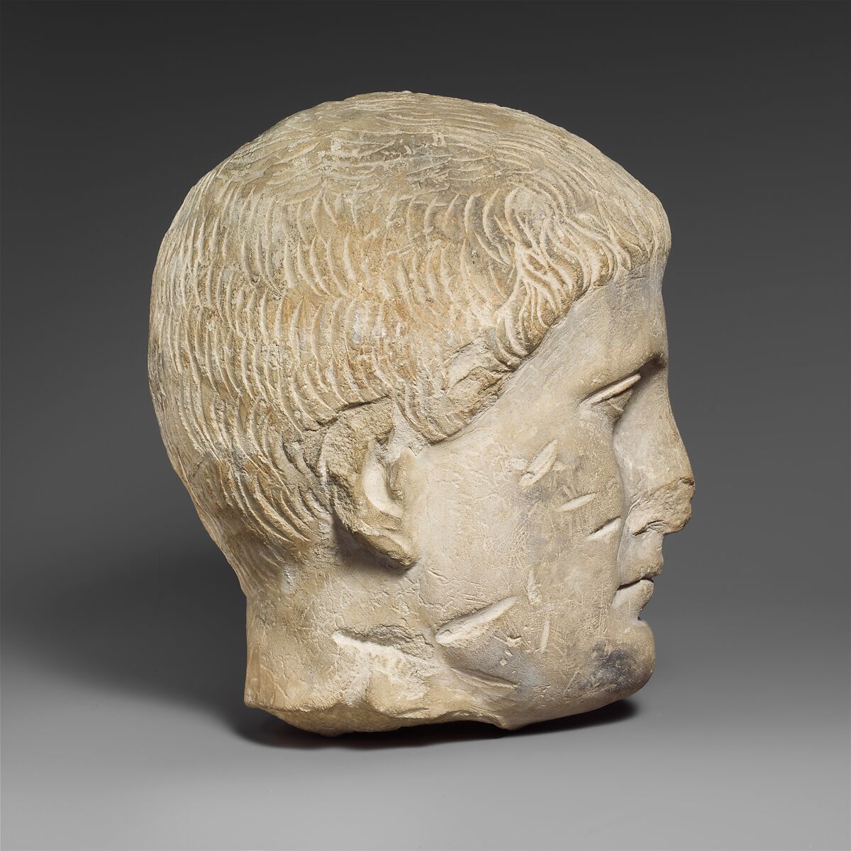 Limestone male head, Limestone, Roman, Cypriot