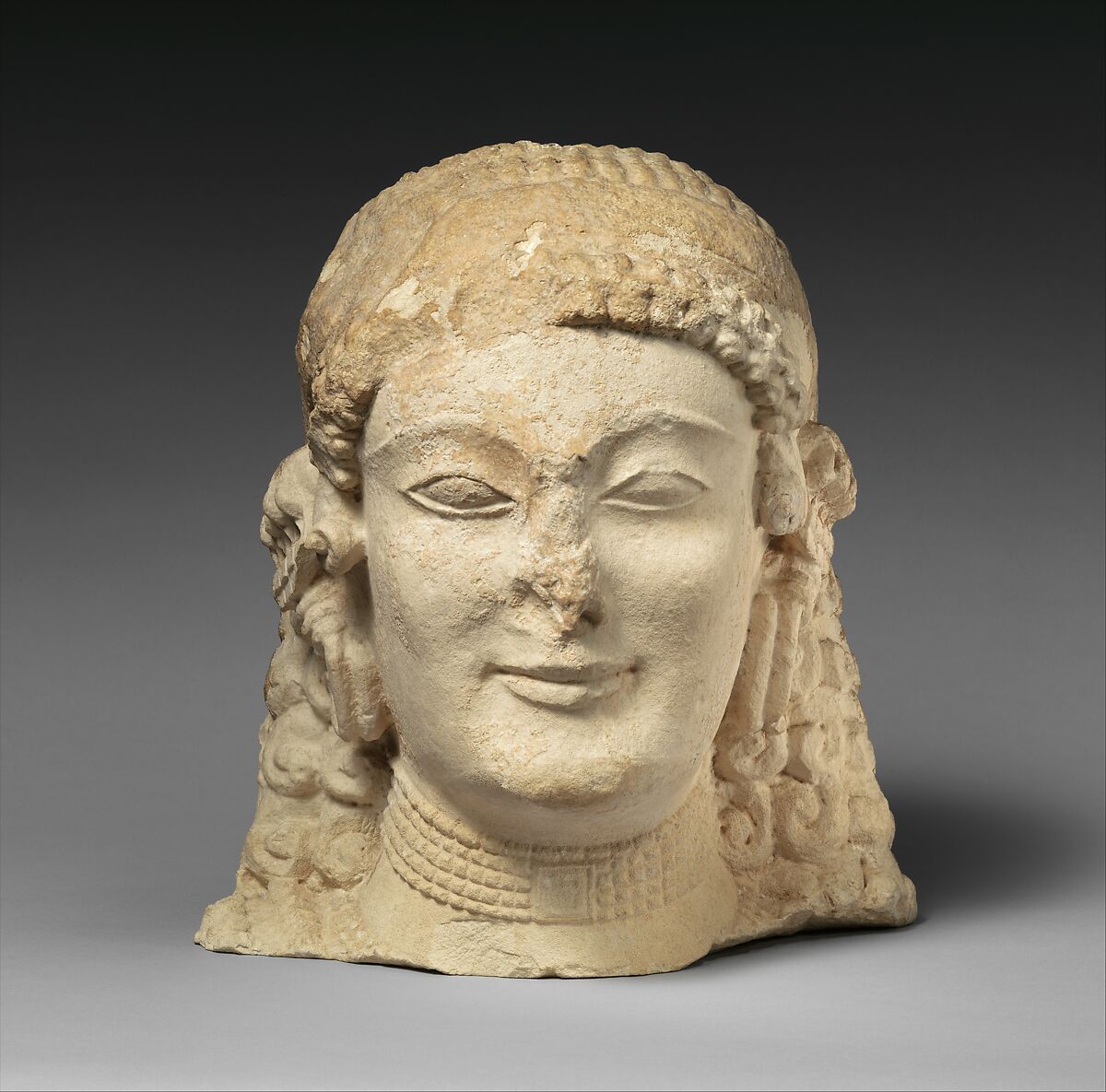 Limestone female head, Limestone, Cypriot 