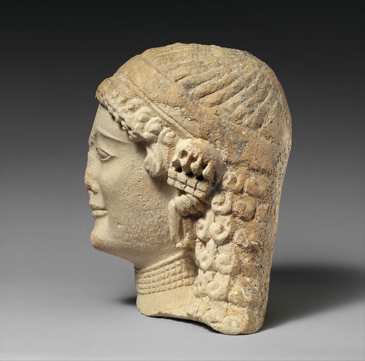 Limestone female head, Limestone, Cypriot