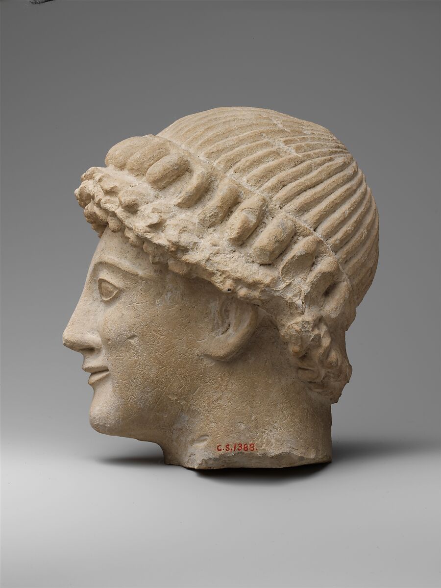 Limestone head of a youth, Limestone, Cypriot