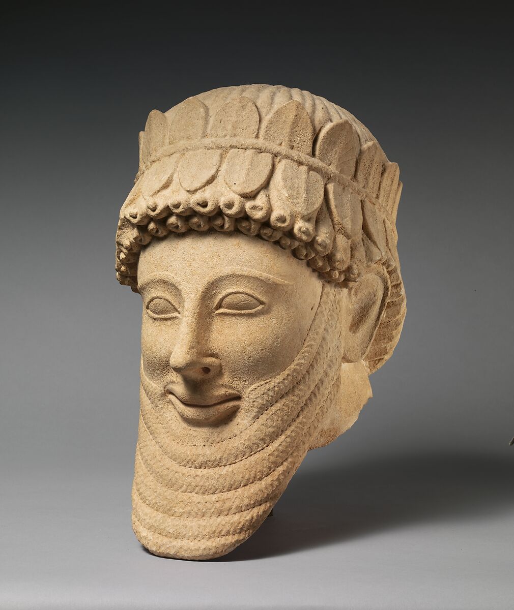 Limestone head of a man, Limestone, Cypriot