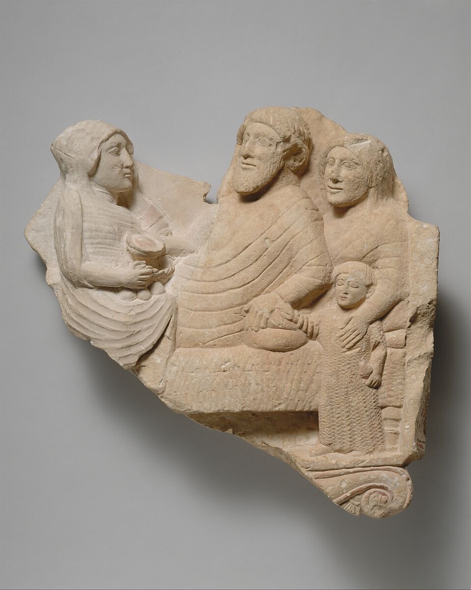 Fragment of a limestone grave relief with a banquet scene, Limestone, Cypriot 