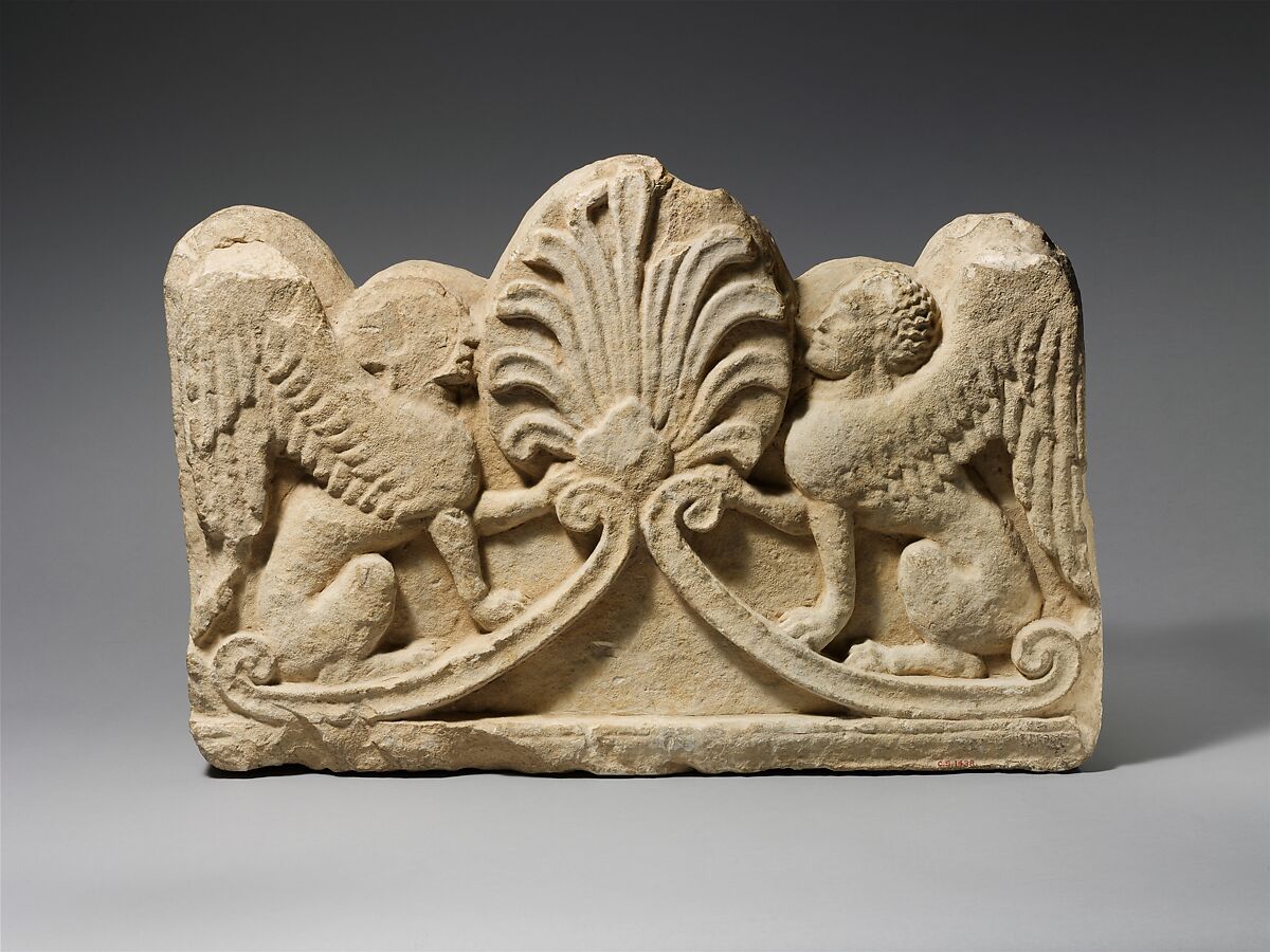 Limestone grave relief with two sphinxes, Limestone, Cypriot 