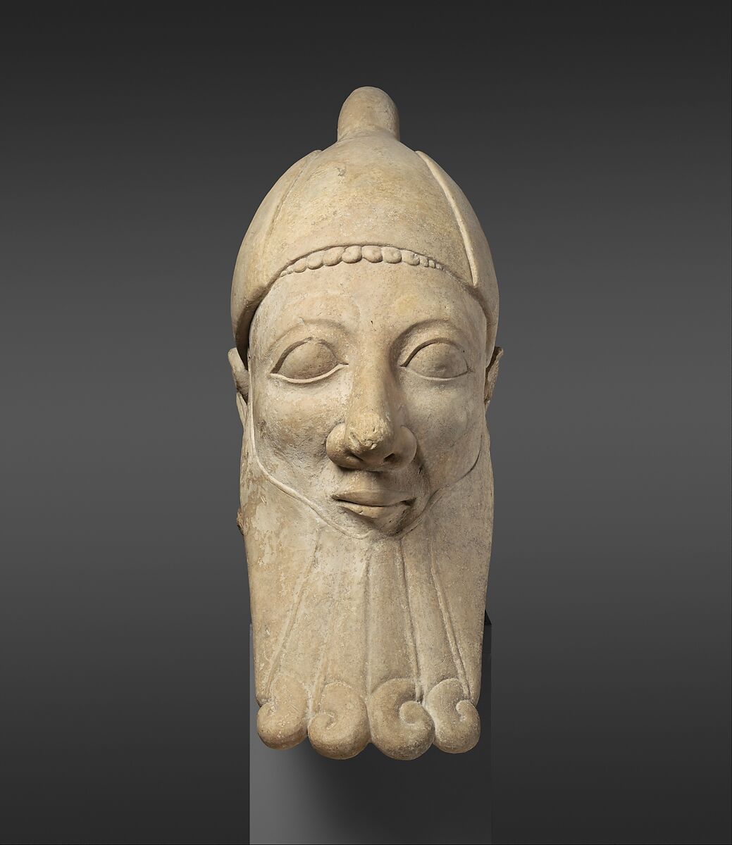 Limestone head of a bearded man, Limestone, Cypriot 