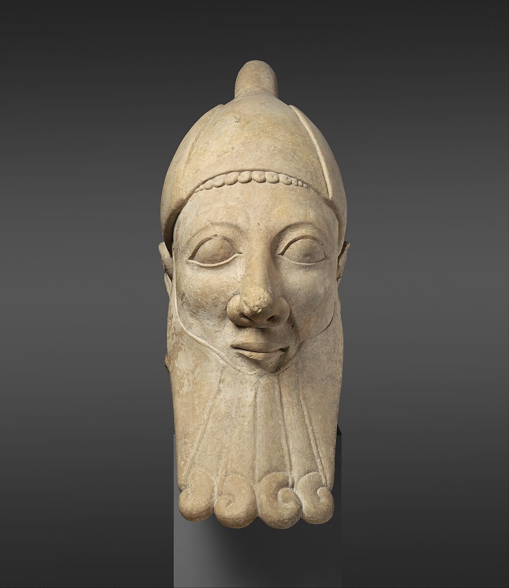 Limestone head of a bearded man, Limestone, Cypriot