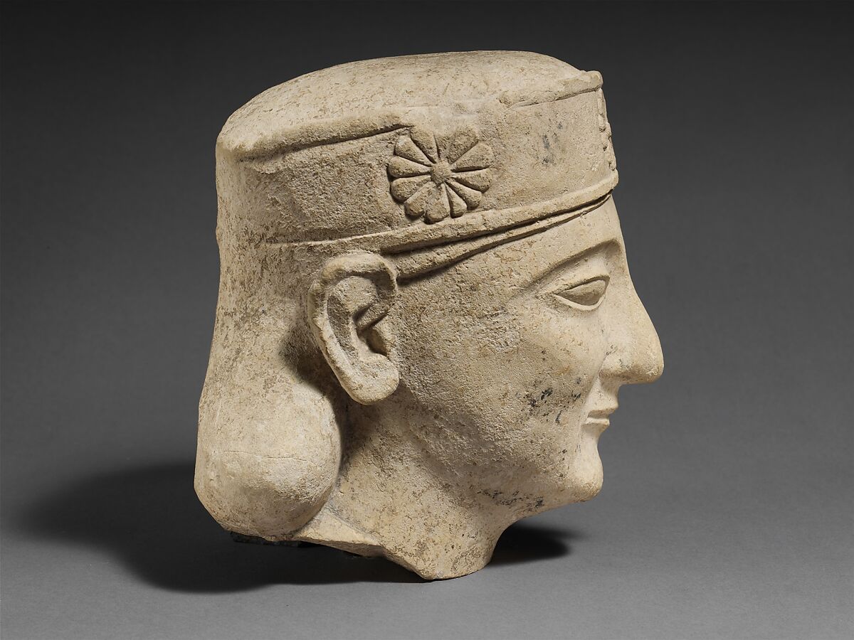 Limestone head of a beardless male with a diadem, Limestone, Cypriot