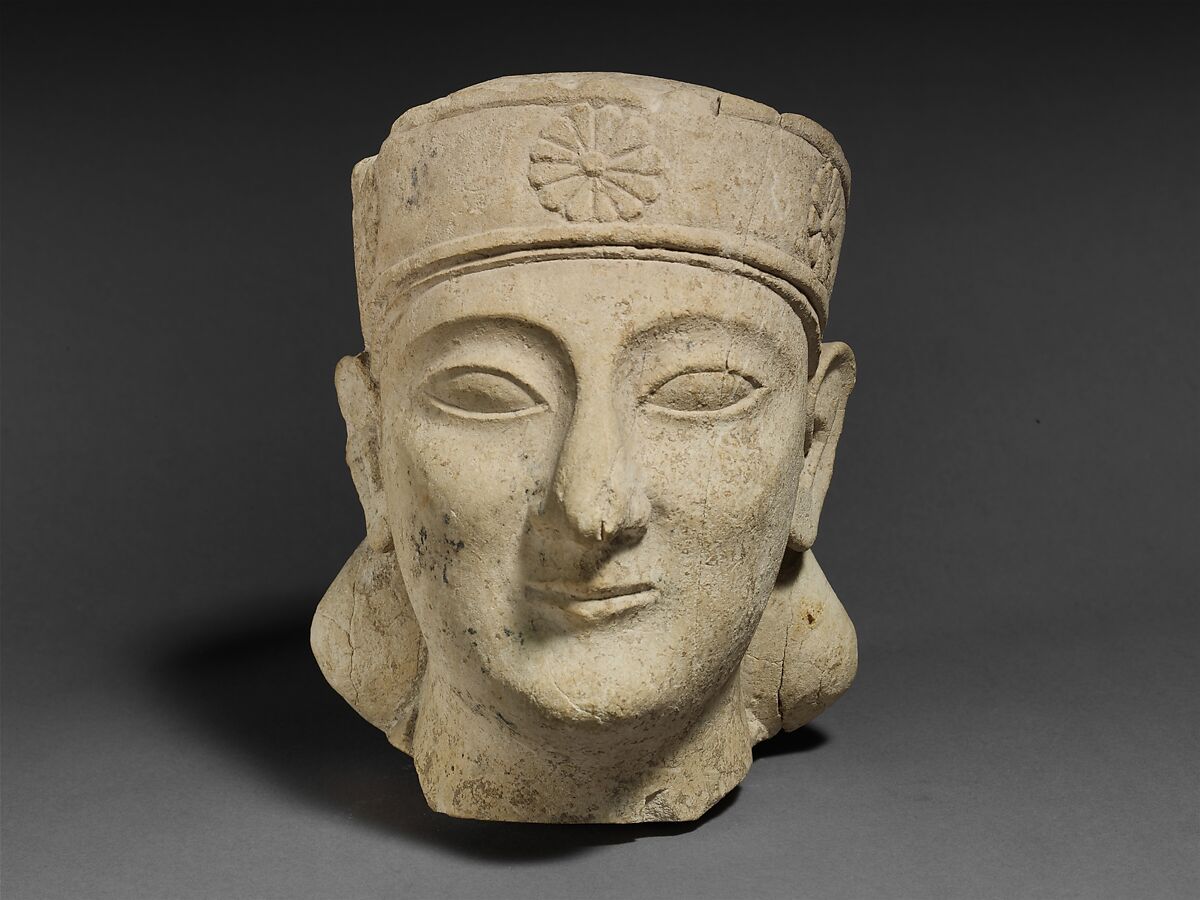 Limestone head of a beardless male with a diadem, Limestone, Cypriot 