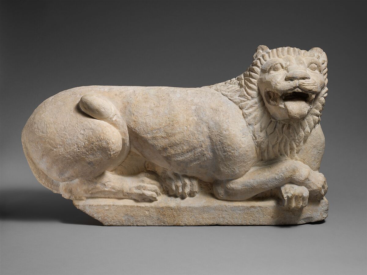 Limestone recumbant lion, Limestone, Cypriot 