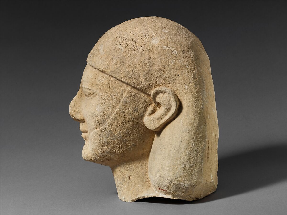 Limestone head of a bearded male with a plain headdress, Limestone, Cypriot