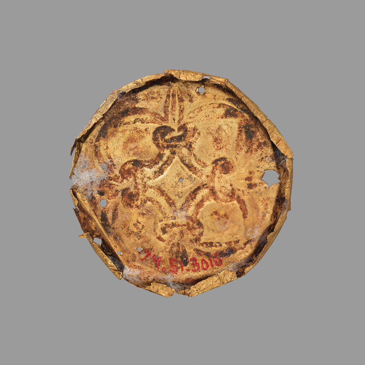 Gold roundel with stamped designs, Gold, Cypriot