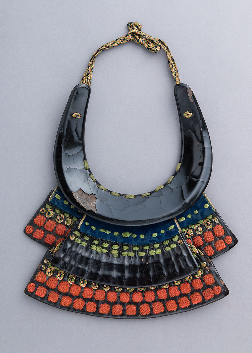 Neck Guard (Nodowa), Iron, lacquer, textile (silk), doe skin, Japanese