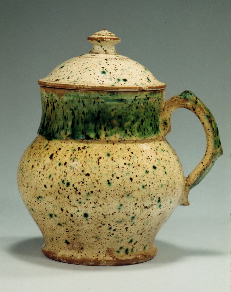 Covered mug, John Bell (American, Hagerstown, Maryland 1800–1880 Waynesboro, Pennsylvania), Earthenware, American 